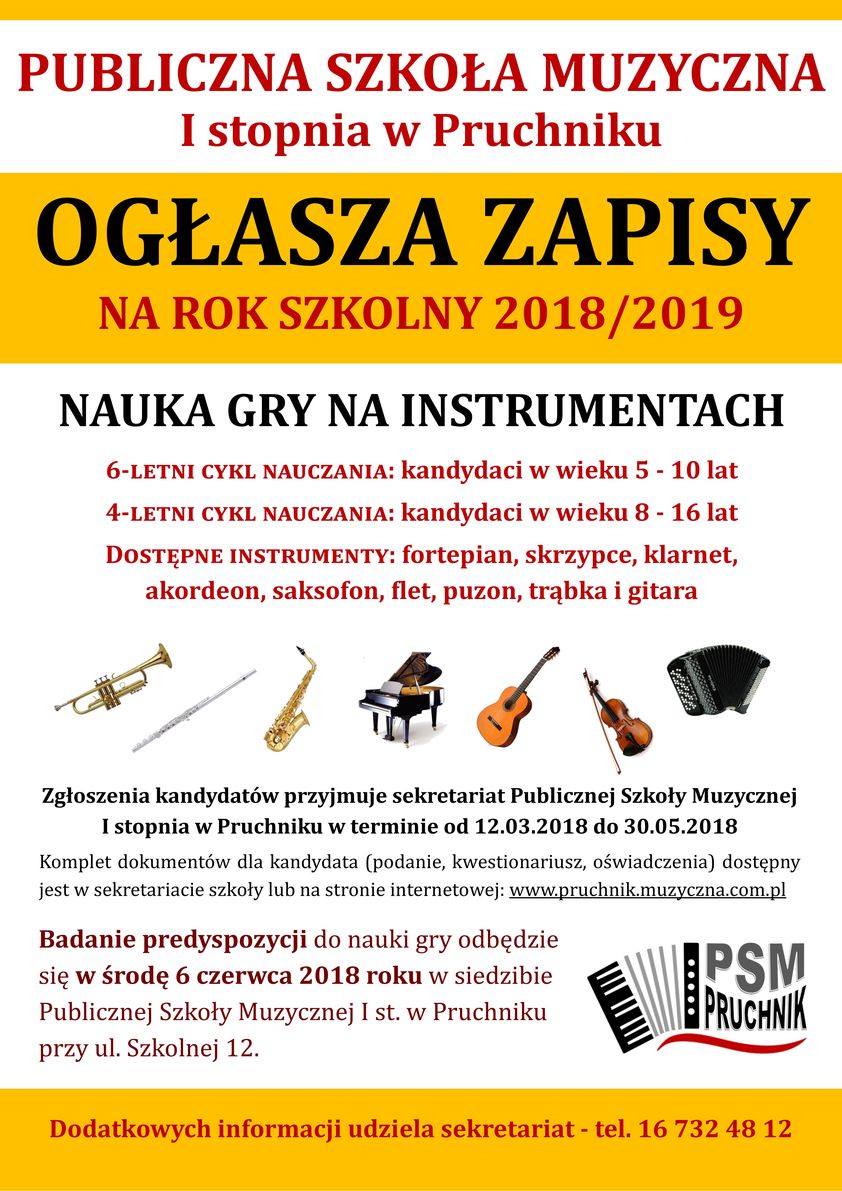 Plakat zapisy Pruchnik PSM 2018